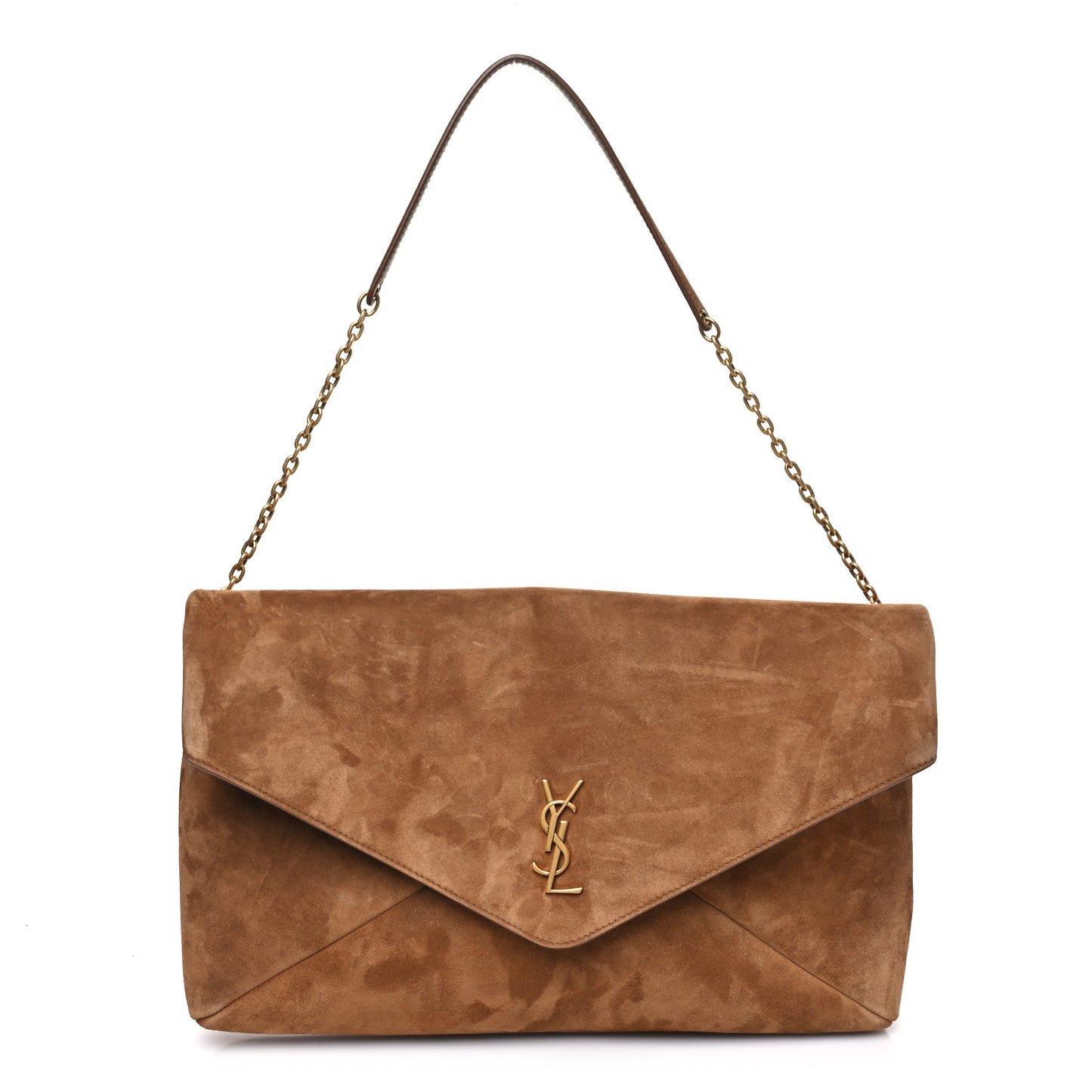 Suede Large Cassandre Pouch On Chain Caramel Cognac