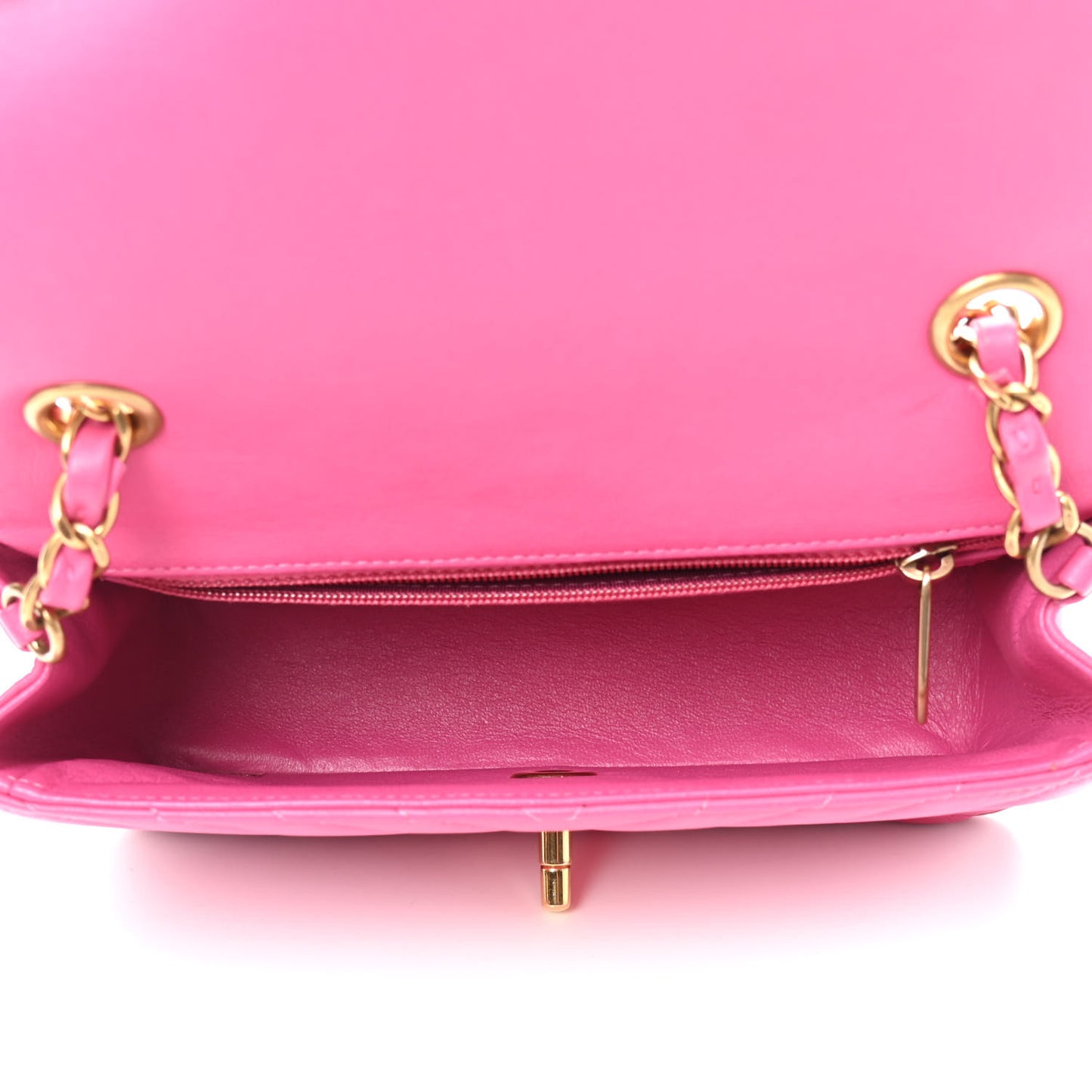 Lambskin Chevron Quilted Mini Rectangular Flap Dark Pink