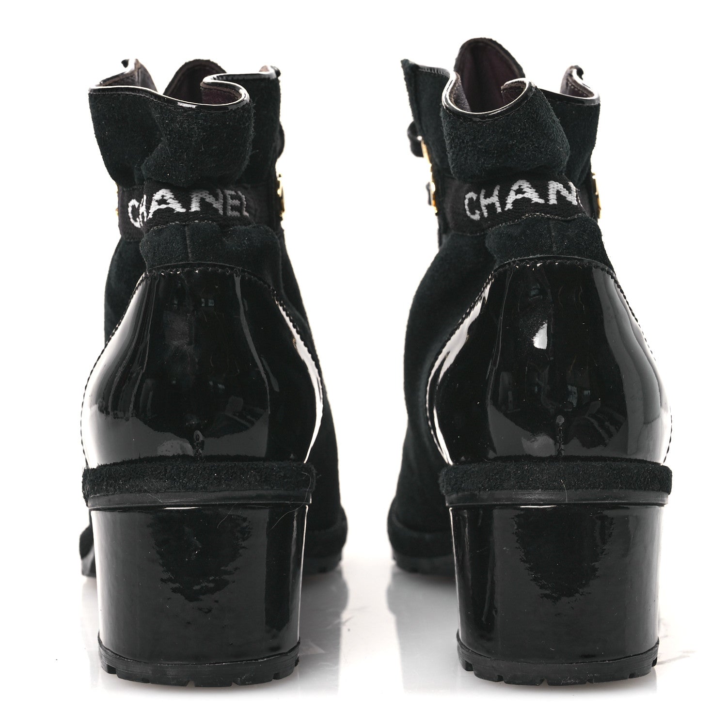 Chanel Suede Patent Cap Toe CC Ankle Boots 40.5 Black 6 of 13
