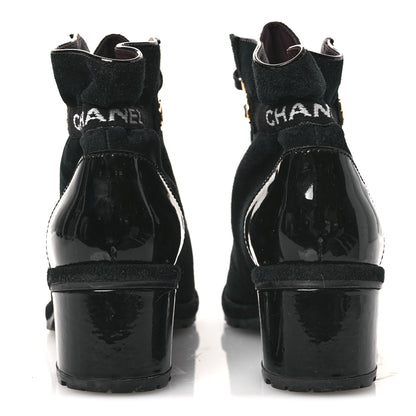Chanel Suede Patent Cap Toe CC Ankle Boots 40.5 Black 6 of 13