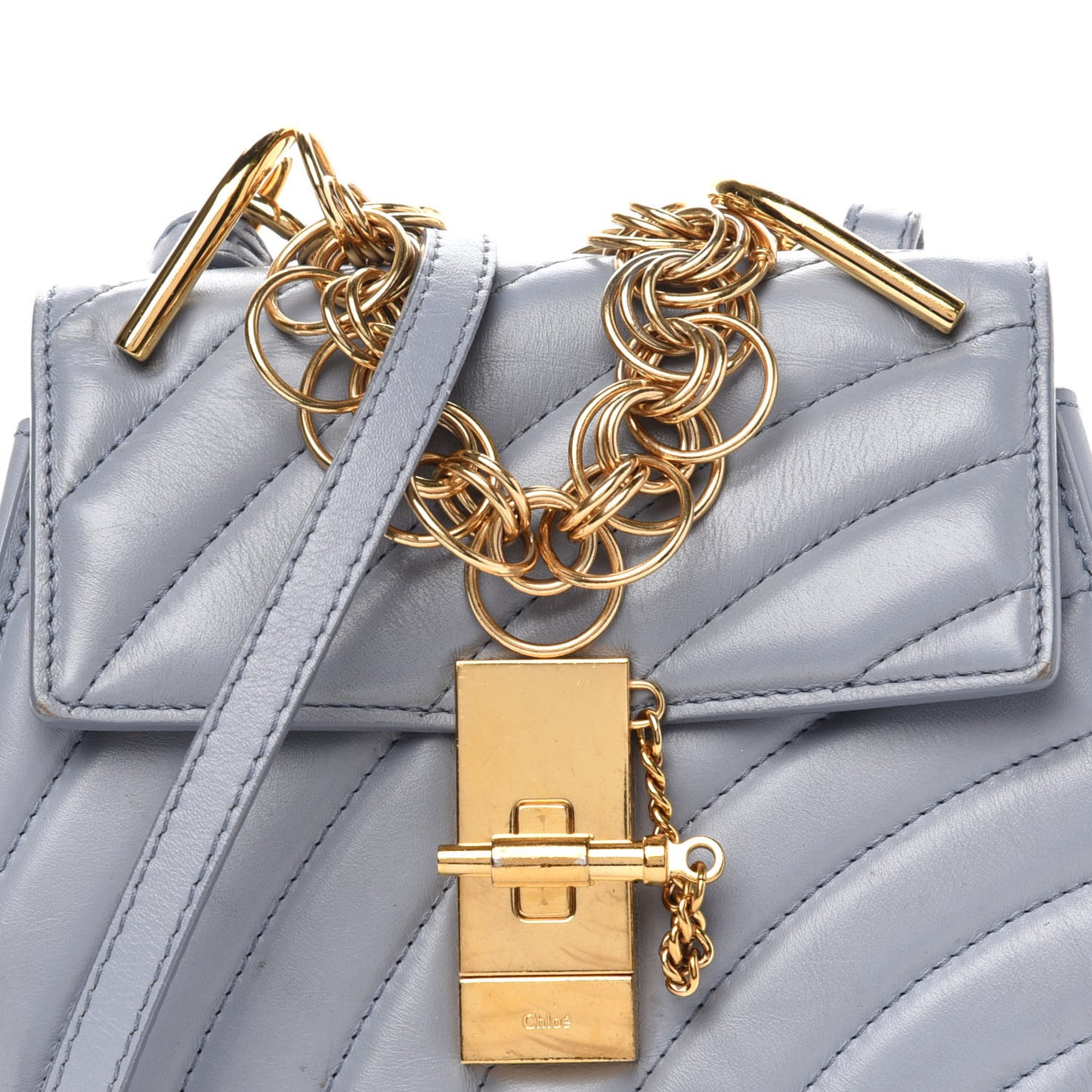 Calfskin Quilted Mini Drew Bijou Shoulder Bag Washed Blue