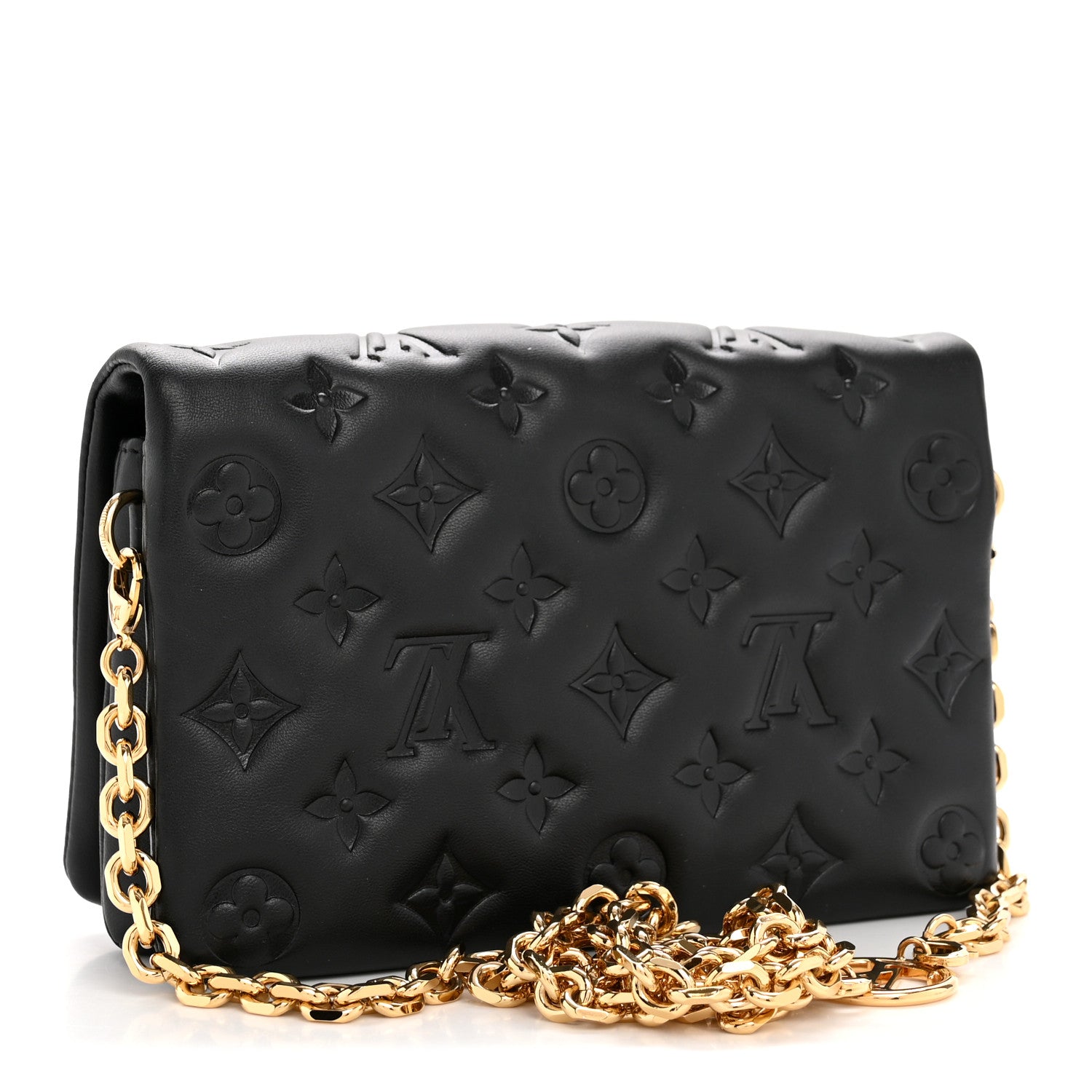 Louis Vuitton Lambskin Embossed Monogram Pochette Coussin Black 3 of 11