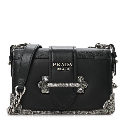 Prada Crystal City Calf Saffiano Cahier Shoulder Bag Black 1 of 9