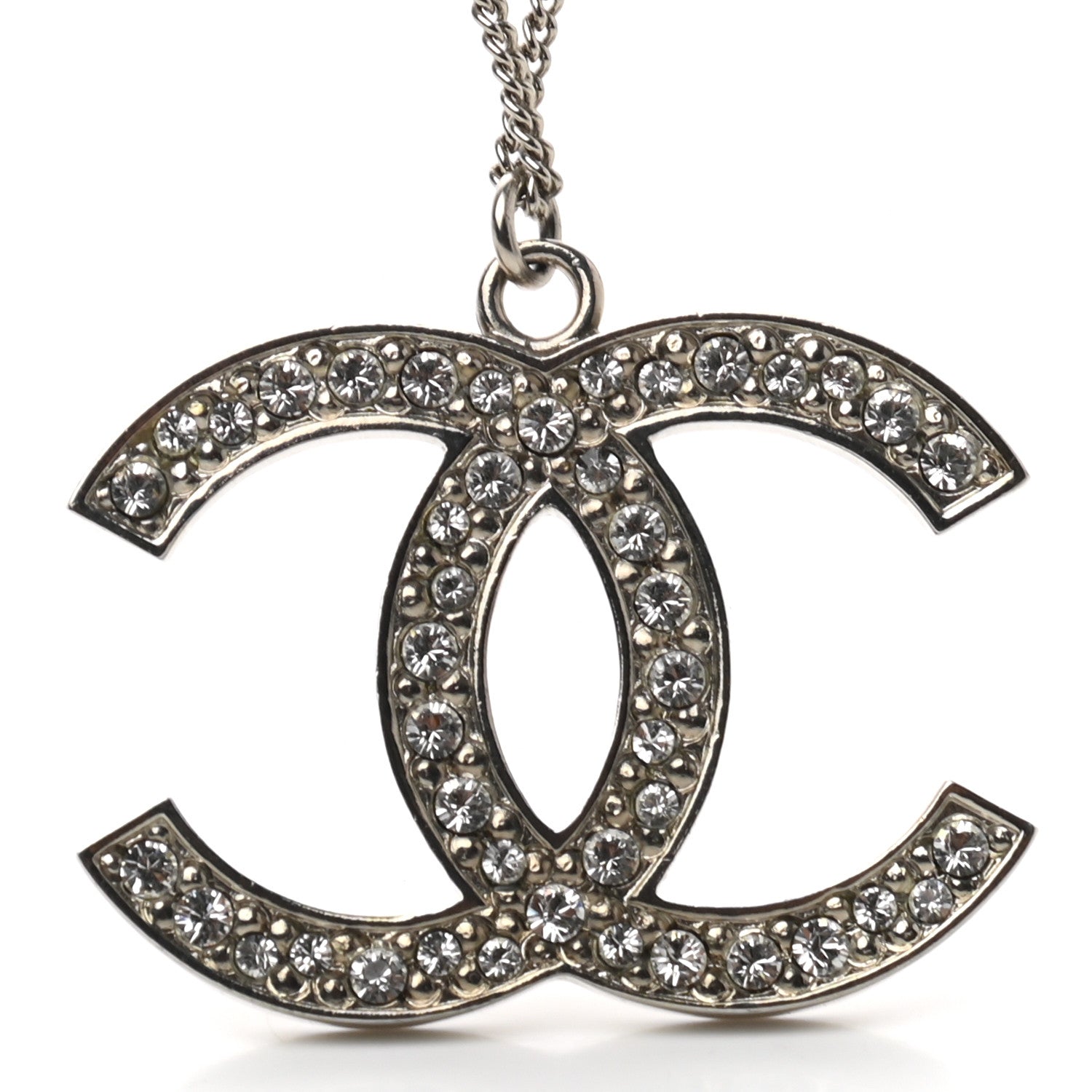Chanel Crystal CC Pendant Necklace Silver 4 of 5