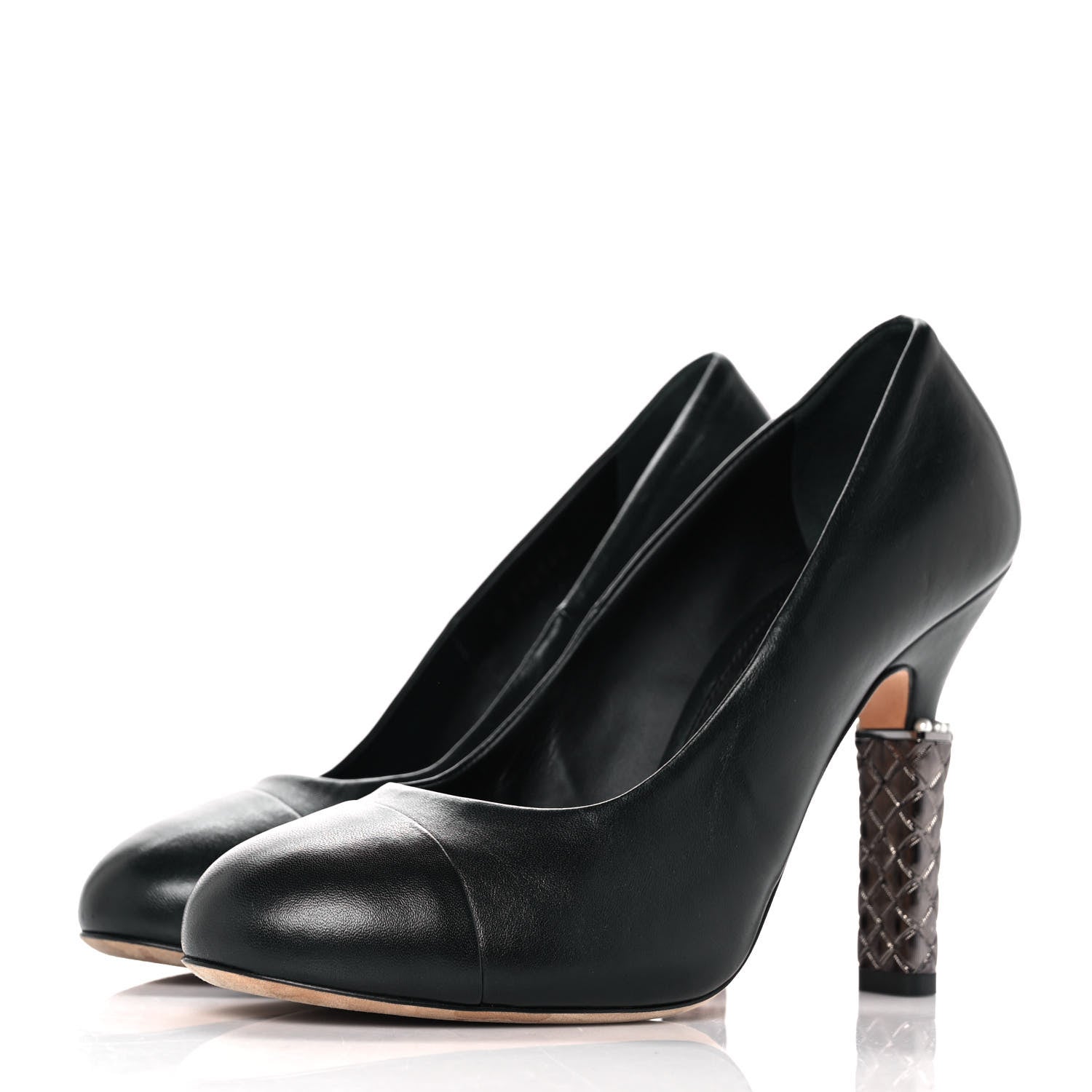 Chanel Lambskin Cap Toe Pearl Pumps 38 Black 3 of 9