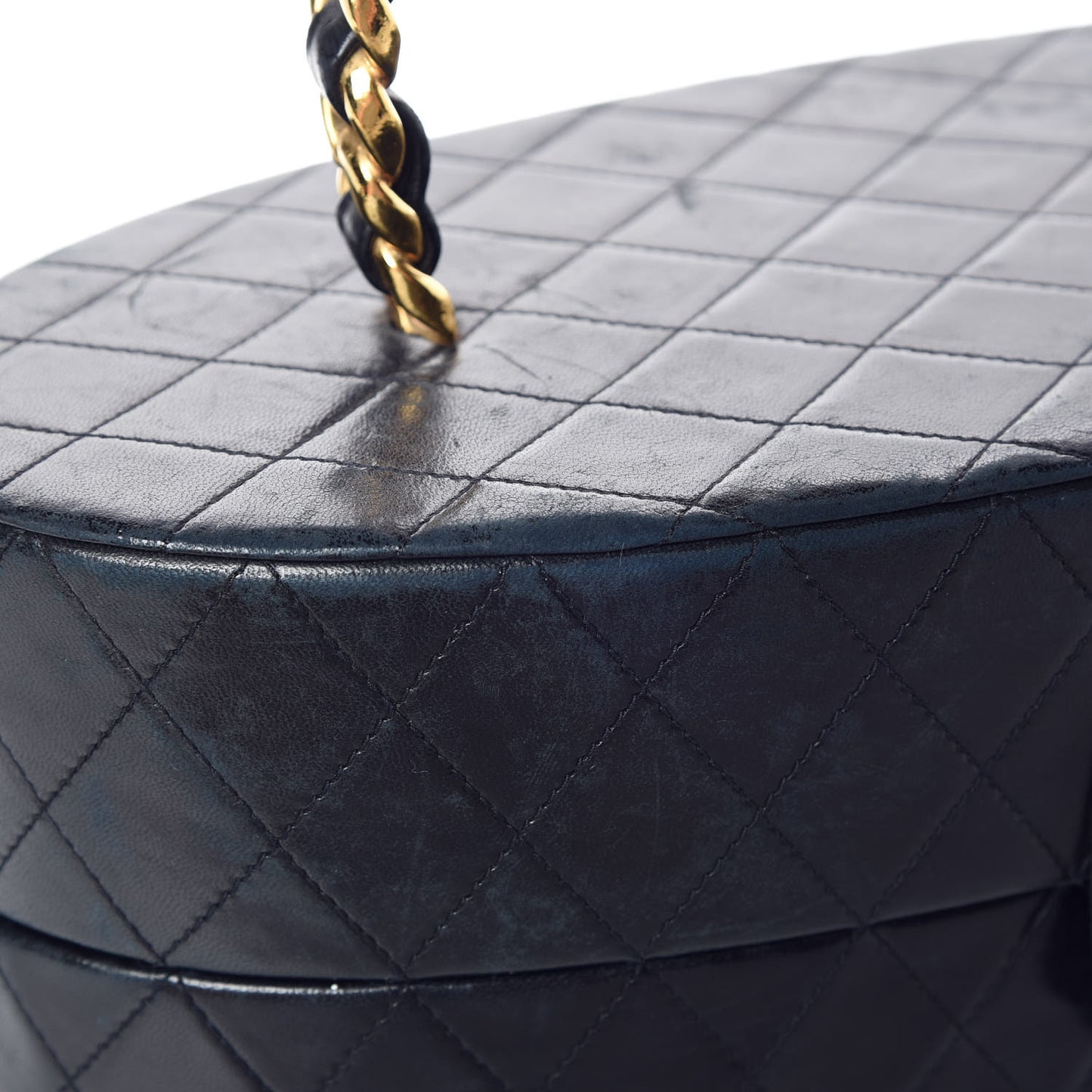 Lambskin Quilted Oval Vanity Train Case Navy