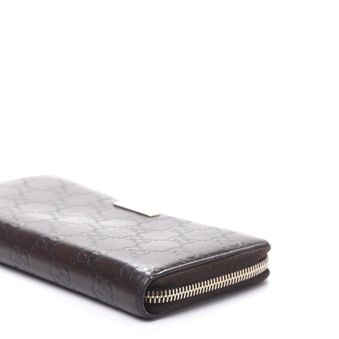 Guccissima Margaux Calfskin Metal Bar Zip Around Wallet Chocolate