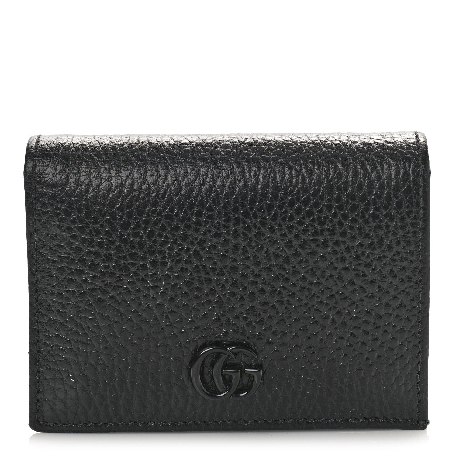 Gucci Dollar Calfskin Enamel Monochrome GG Marmont Card Case Black 1 of 8