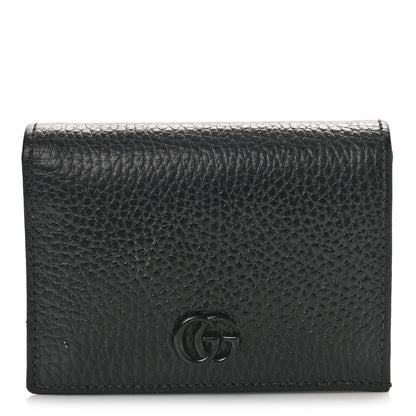 Gucci Dollar Calfskin Enamel Monochrome GG Marmont Card Case Black 1 of 8