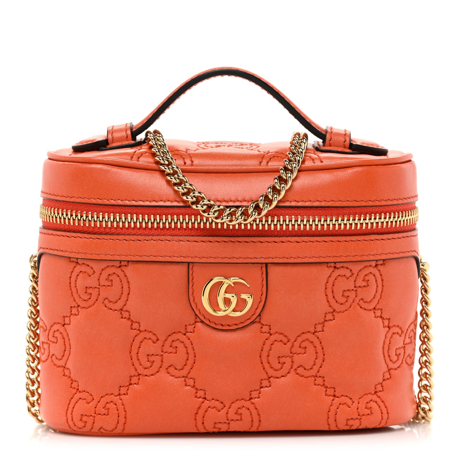 Gucci Calfskin GG Matelasse Mini Top Handle Bag Deep Orange 1 of 9