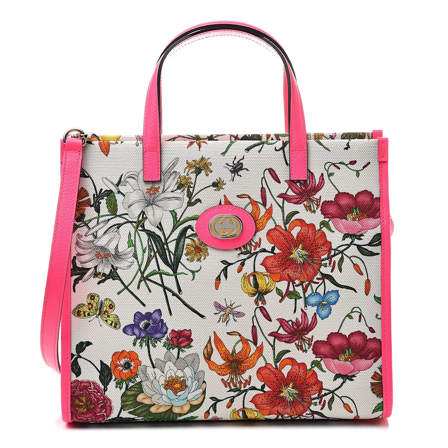 Gucci Canvas Medium Flora Tote Fuchsia 1 of 10