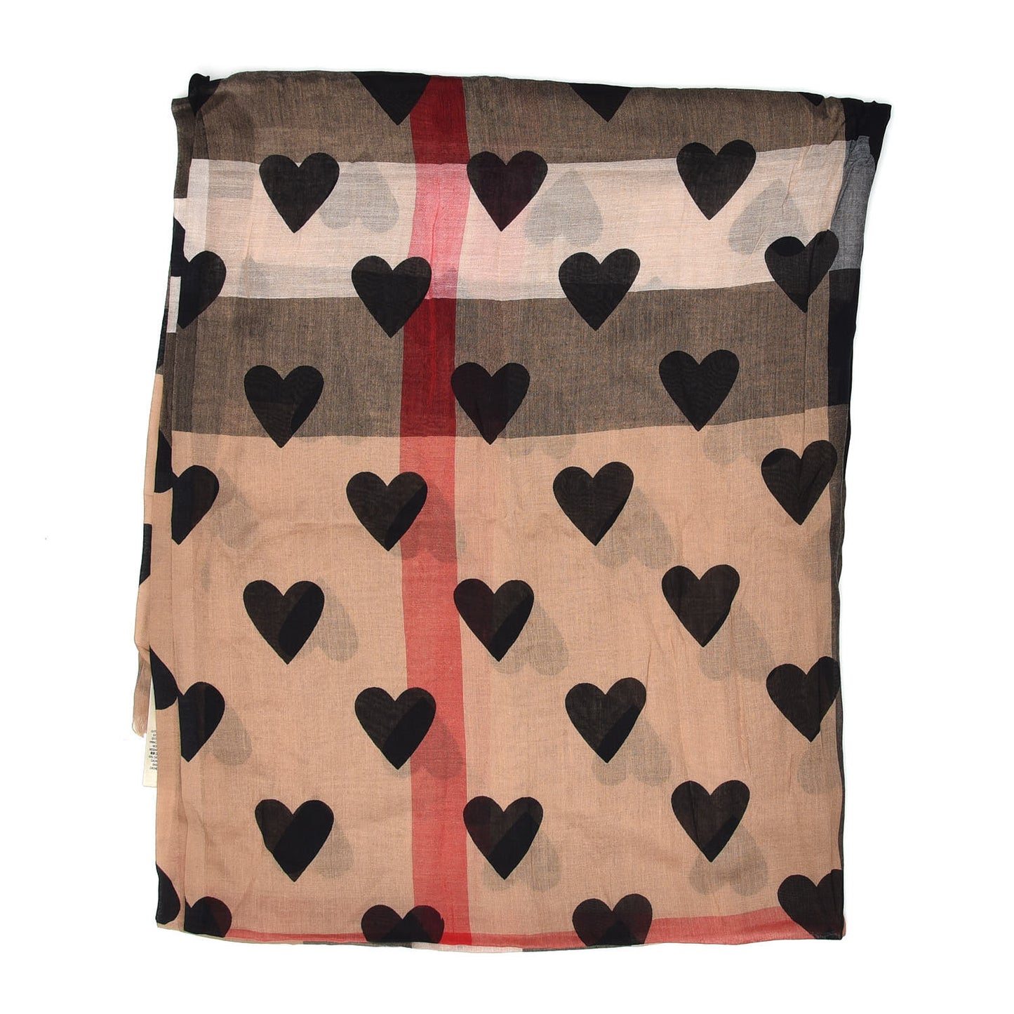 Modal Cashmere Silk Check Heart Print Lightweight Scarf