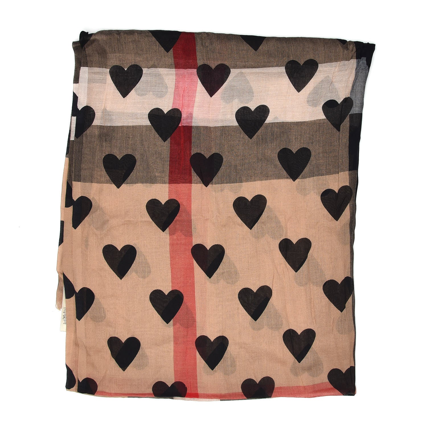 Burberry Modal Cashmere Silk Check Heart Print Lightweight Scarf 3 of 5