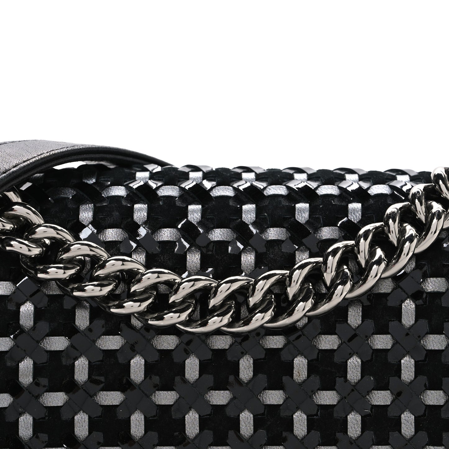 Calfskin Patent Braided Medium Boy Flap Black