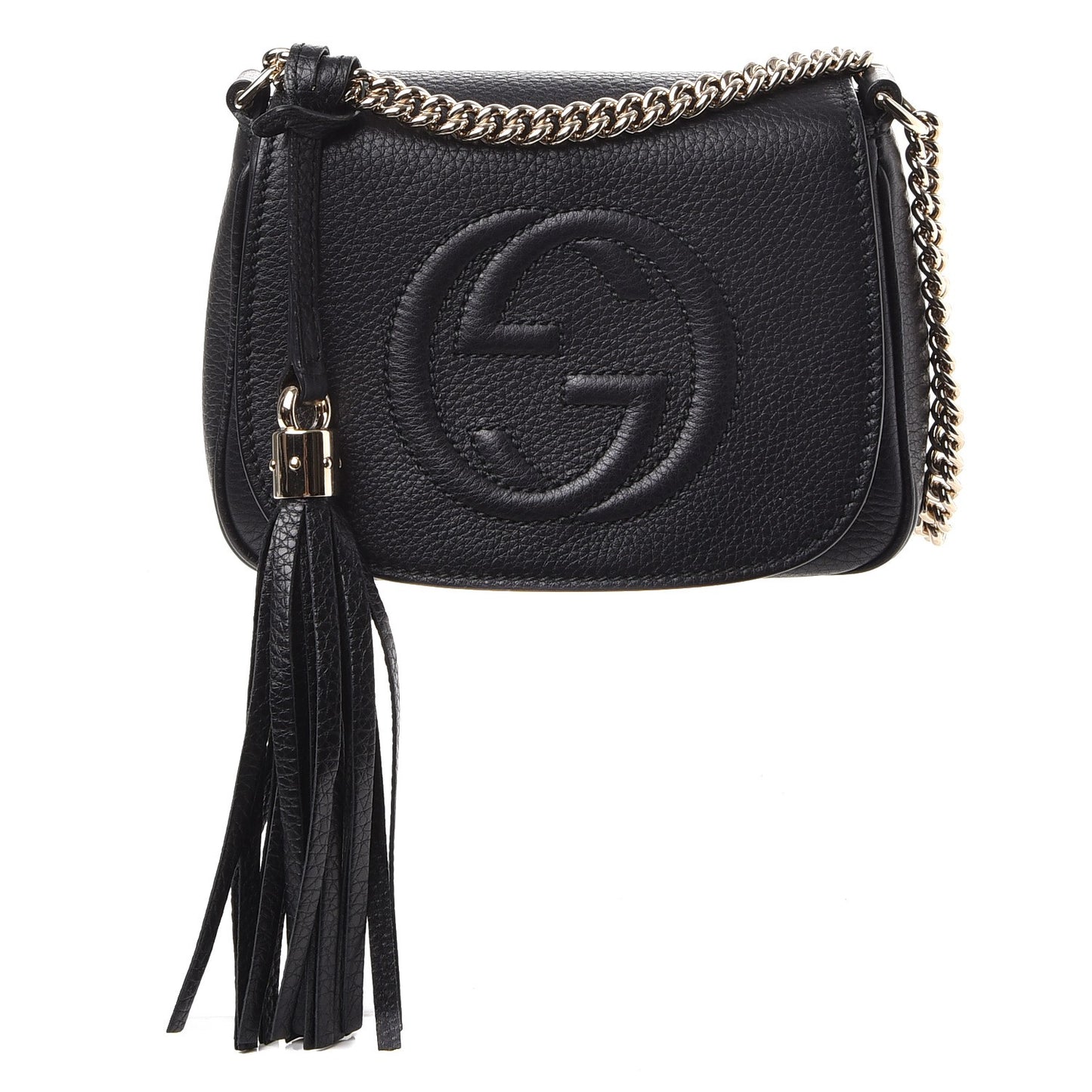 Pebbled Calfskin Small Soho Flap Crossbody Black