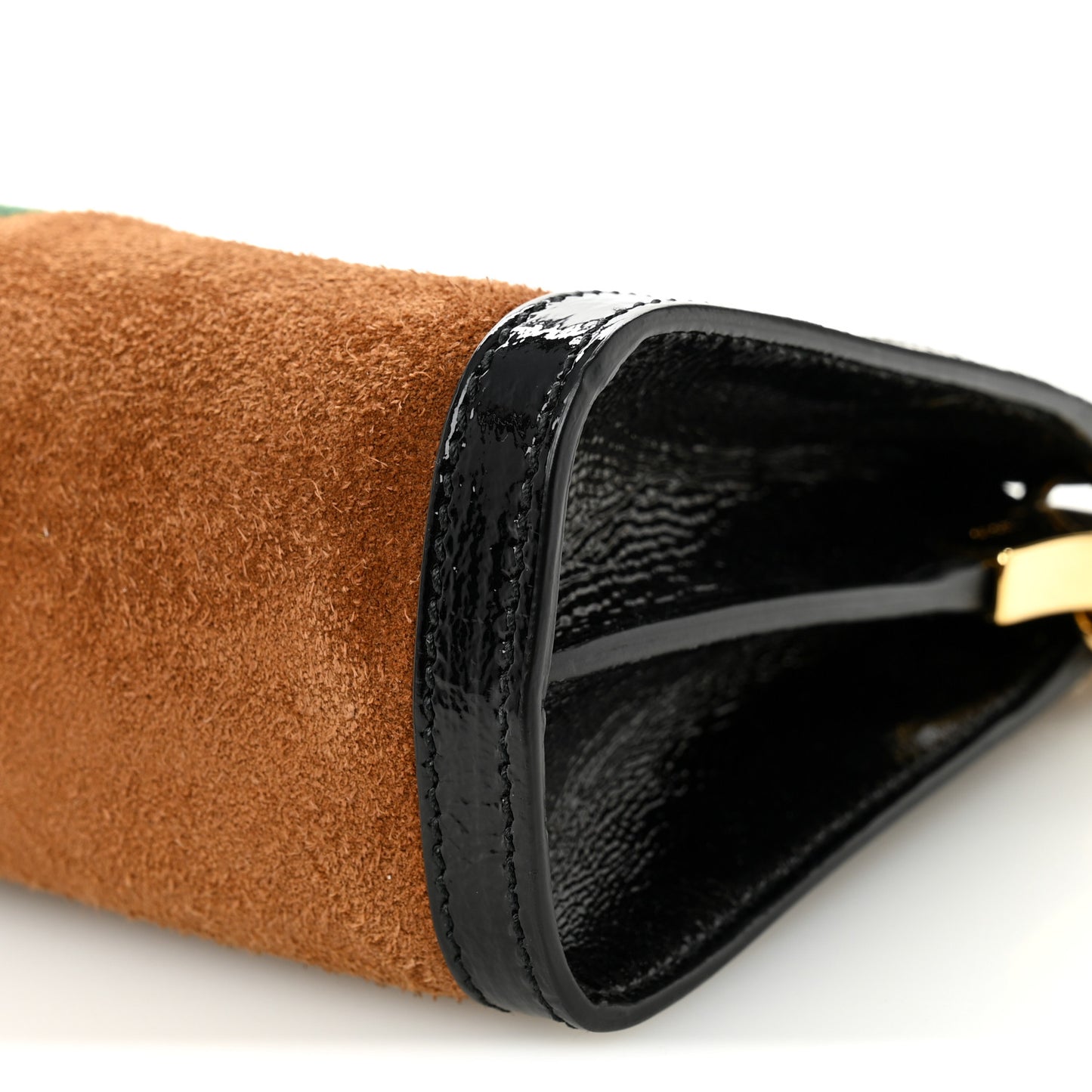 Suede Patent Web Small Ophidia Chain Shoulder Bag Nocciola Black
