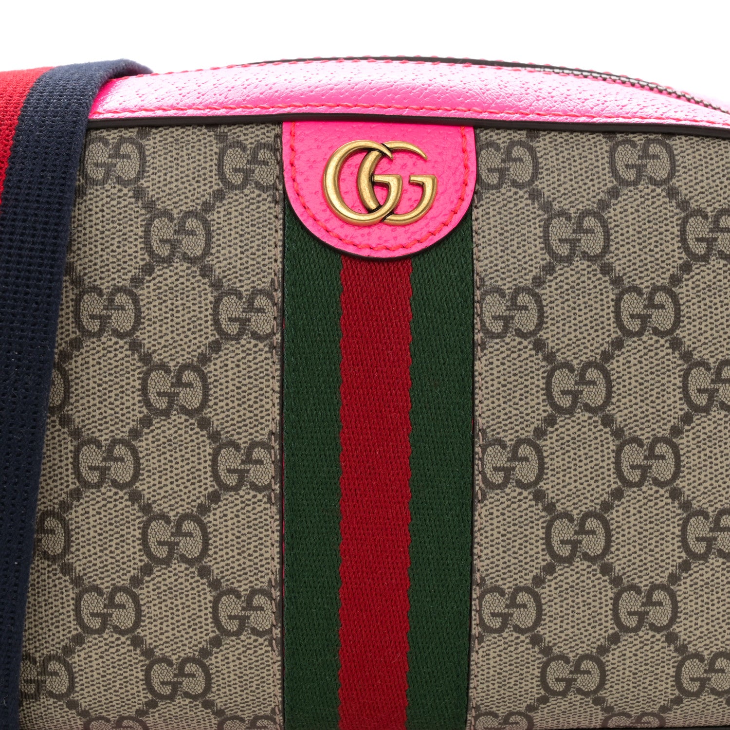 Gucci GG Supreme Monogram Textured Dollar Calfskin Web Ophidia Small Crossbody Bag Beige Ebony Fuchsia 8 of 10