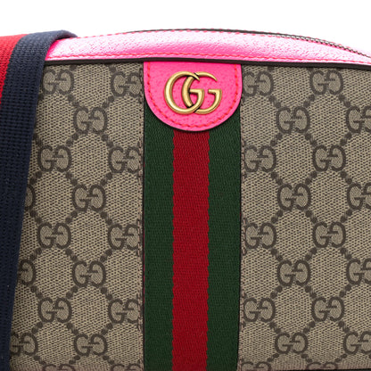 Gucci GG Supreme Monogram Textured Dollar Calfskin Web Ophidia Small Crossbody Bag Beige Ebony Fuchsia 8 of 10