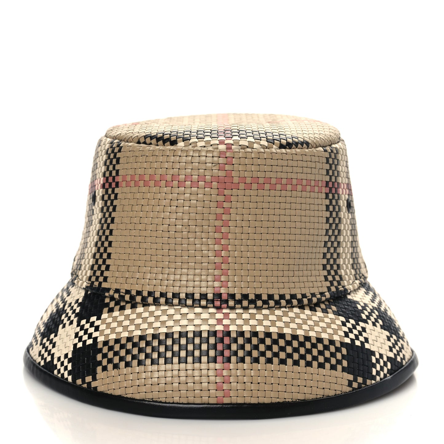 Calfskin Woven Check Bucket Hat M Archive Beige