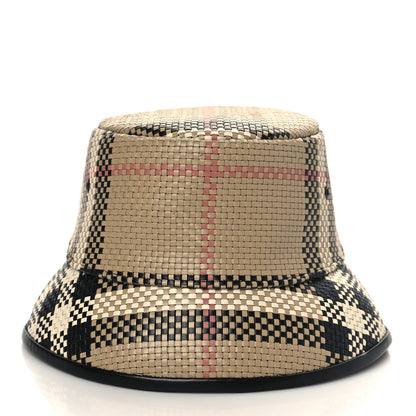 Burberry Calfskin Woven Check Bucket Hat M Archive Beige 2 of 9