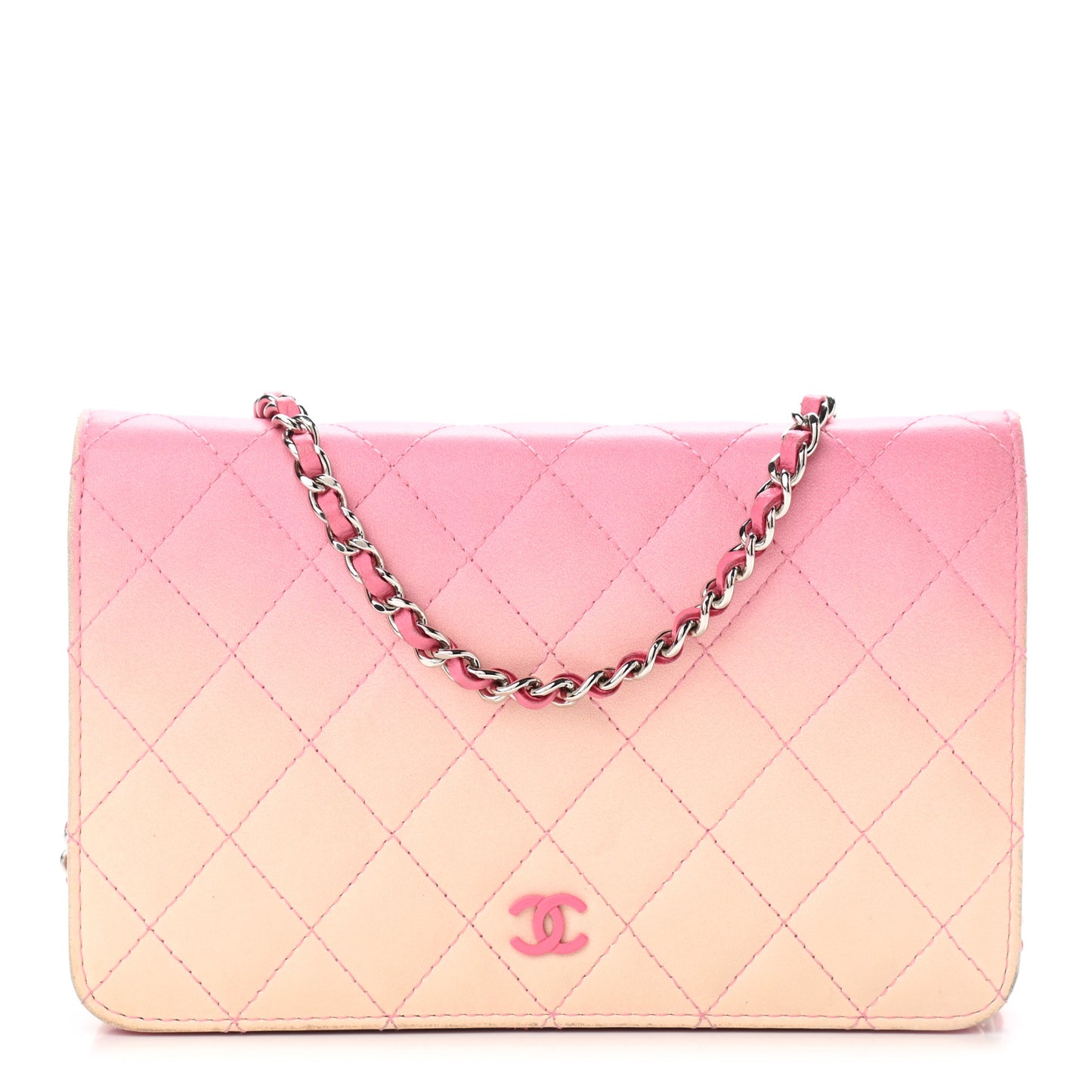 Faded Lambskin Quilted Zephyr Wallet on Chain WOC Dark Pink