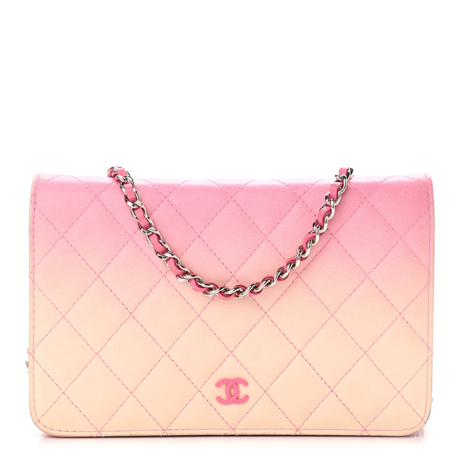 Chanel Faded Lambskin Quilted Zephyr Wallet on Chain WOC Dark Pink 1 of 14