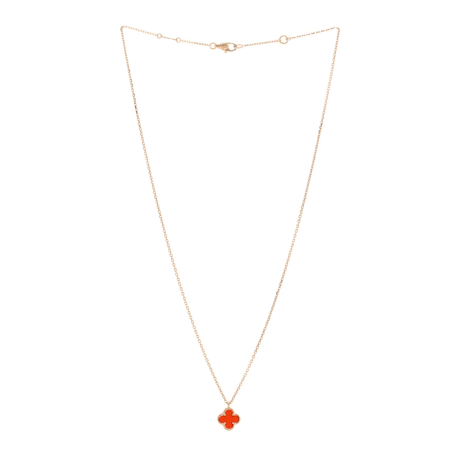 Van Cleef & Arpels 18K Rose Gold Carnelian Sweet Alhambra Pendant Necklace 3 of 6