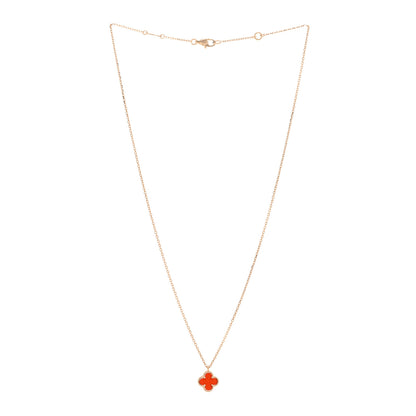 Van Cleef & Arpels 18K Rose Gold Carnelian Sweet Alhambra Pendant Necklace 3 of 6