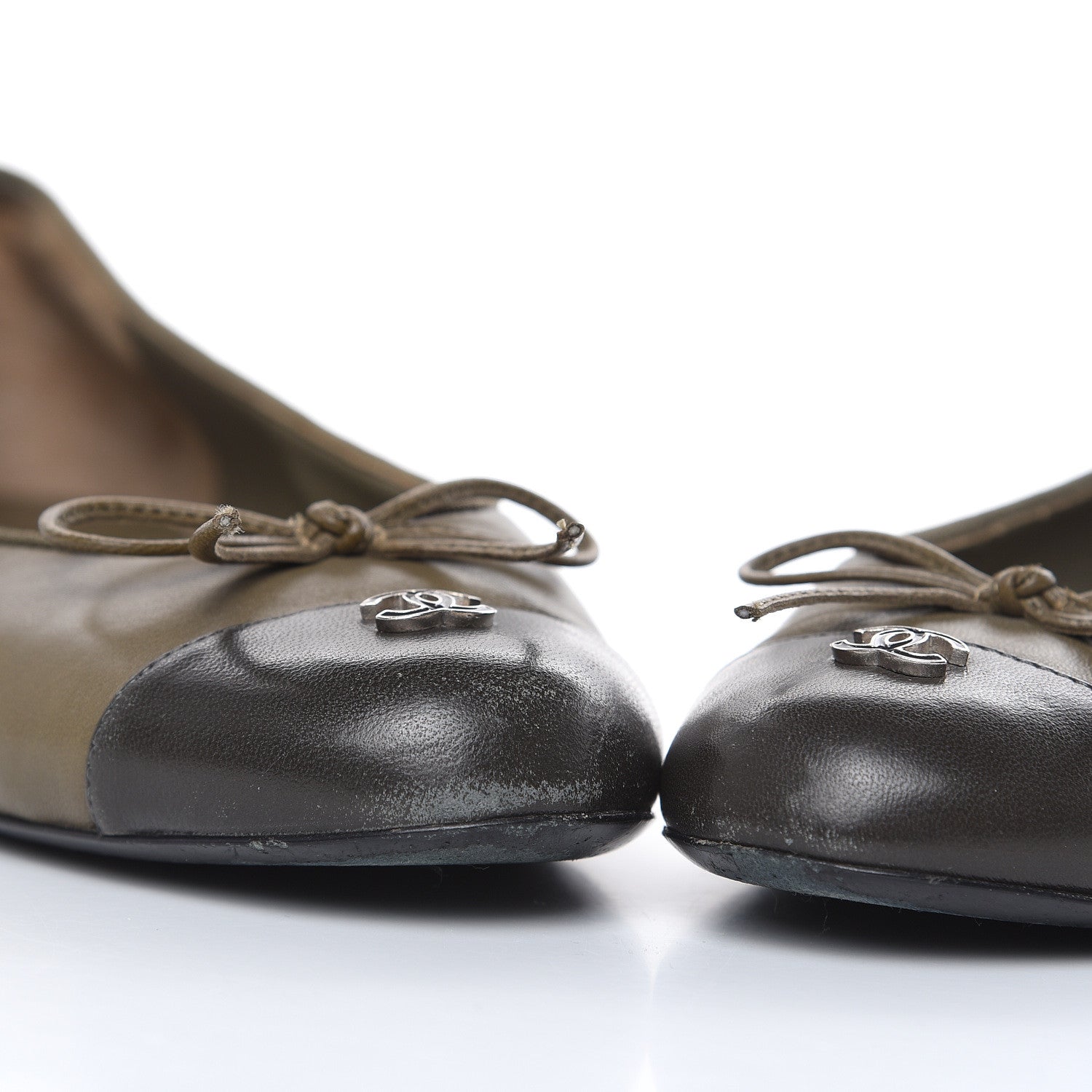 Chanel Lambskin Cap Toe Ballerina Flats 36 Green Black 10 of 12