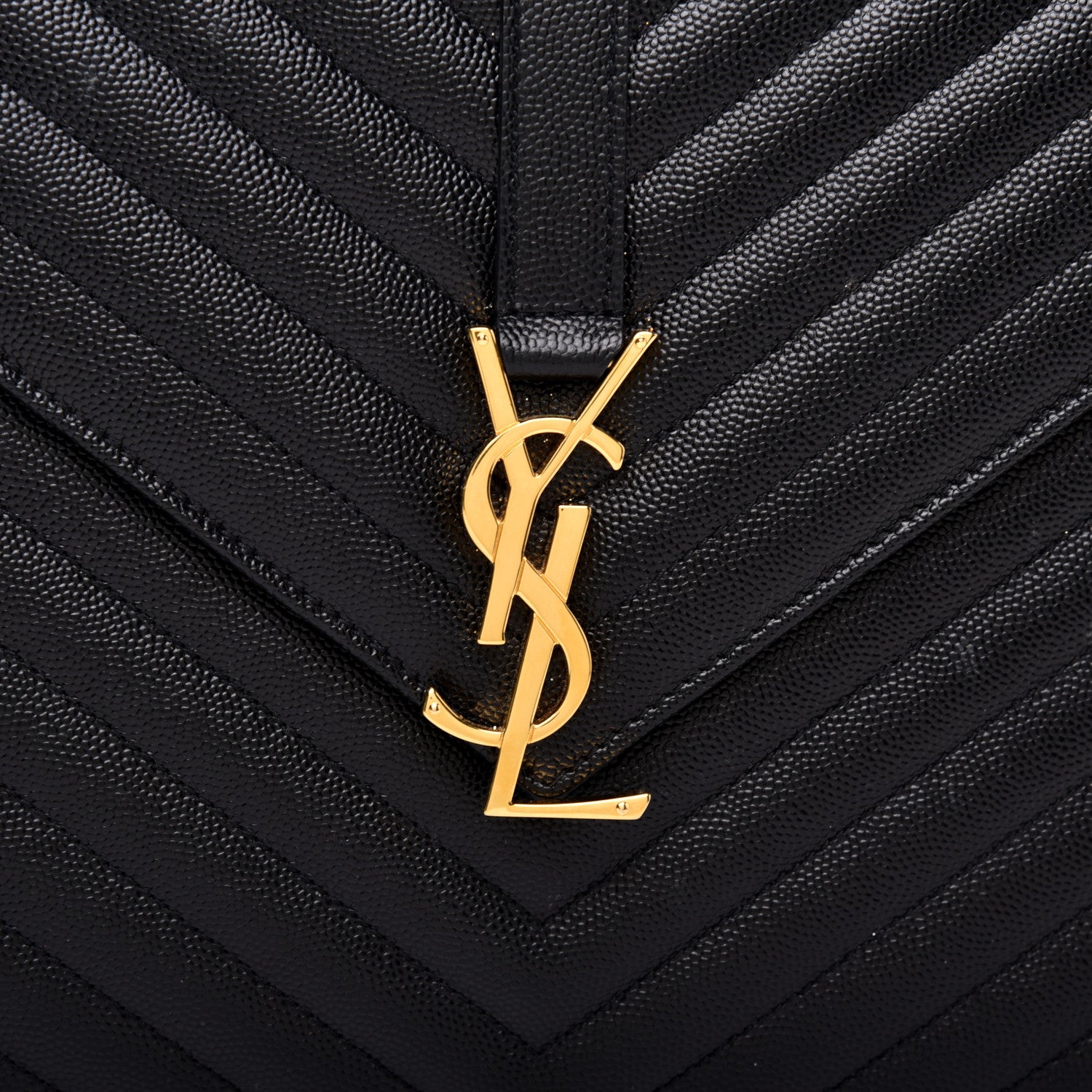 Saint Laurent Grain De Poudre Matelasse Chevron Large Monogram Satchel Black 11 of 12