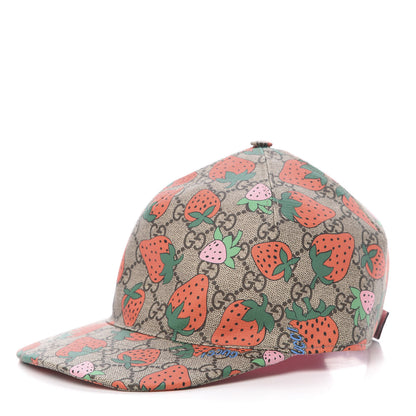 Gucci GG Supreme Monogram Strawberry Baseball Hat L Beige 1 of 8