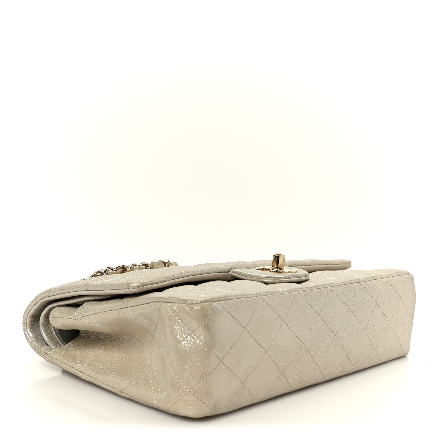 Chanel Metallic Canvas Quilted Medium Double Flap Light Gold 4 of 11