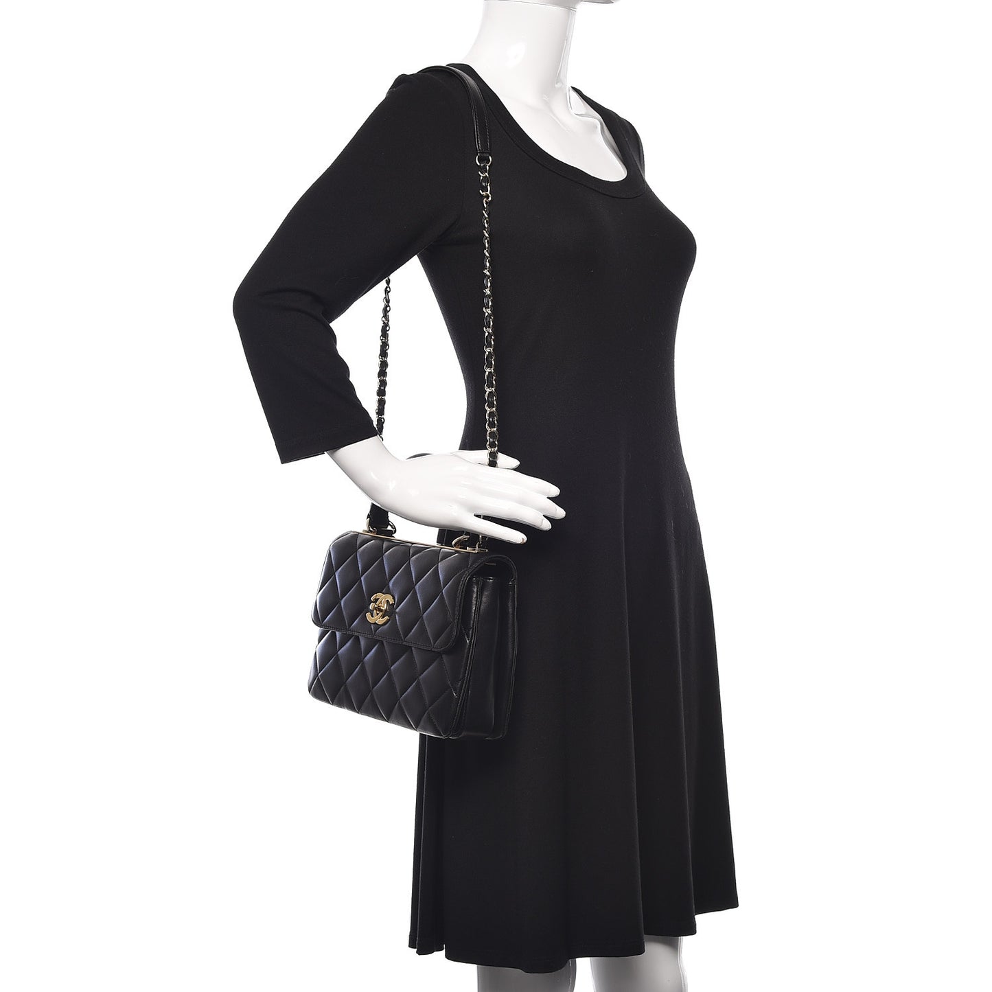 Lambskin Quilted Small Trendy CC Dual Handle Flap Bag Black