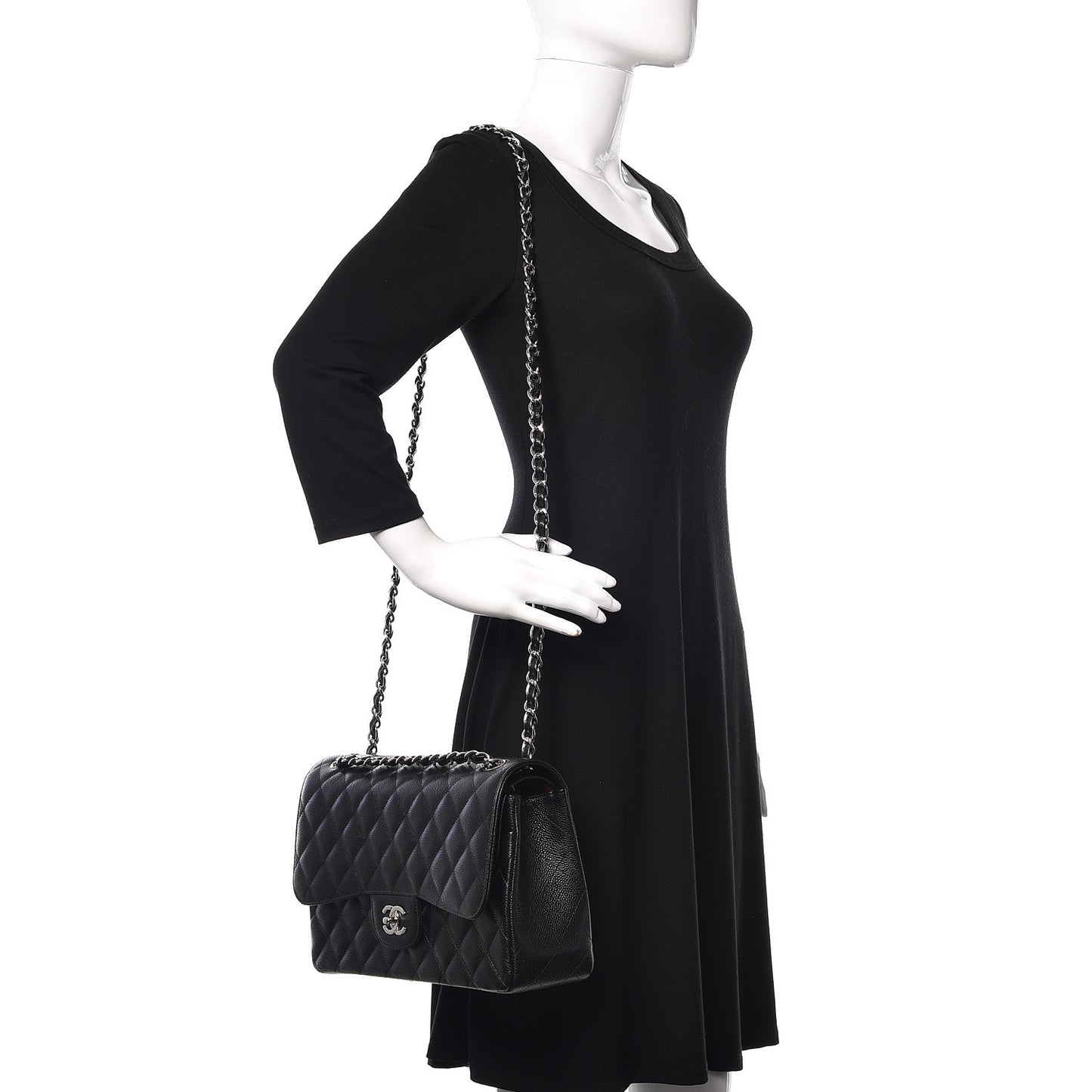 Caviar Quilted Jumbo Double Flap Black
