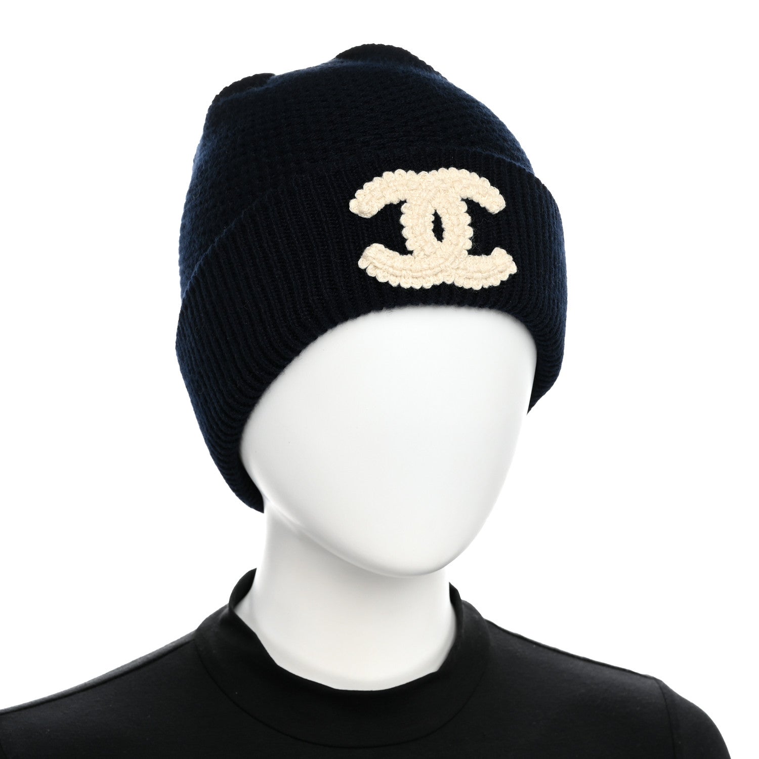Chanel Cashmere CC Beanie Hat Navy 2 of 6