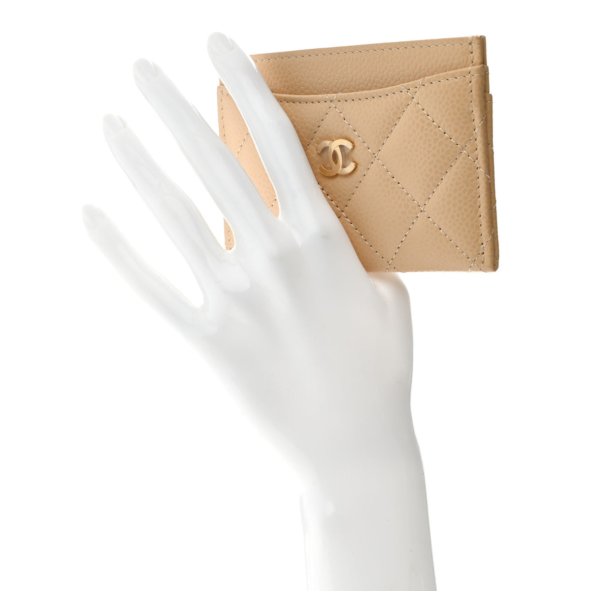 Caviar Quilted Card Holder Beige