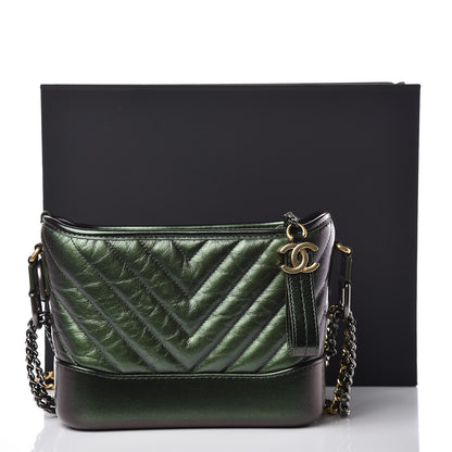 Chanel Metallic Calfskin Chevron Quilted Small Gabrielle Hobo Green 12 of 12