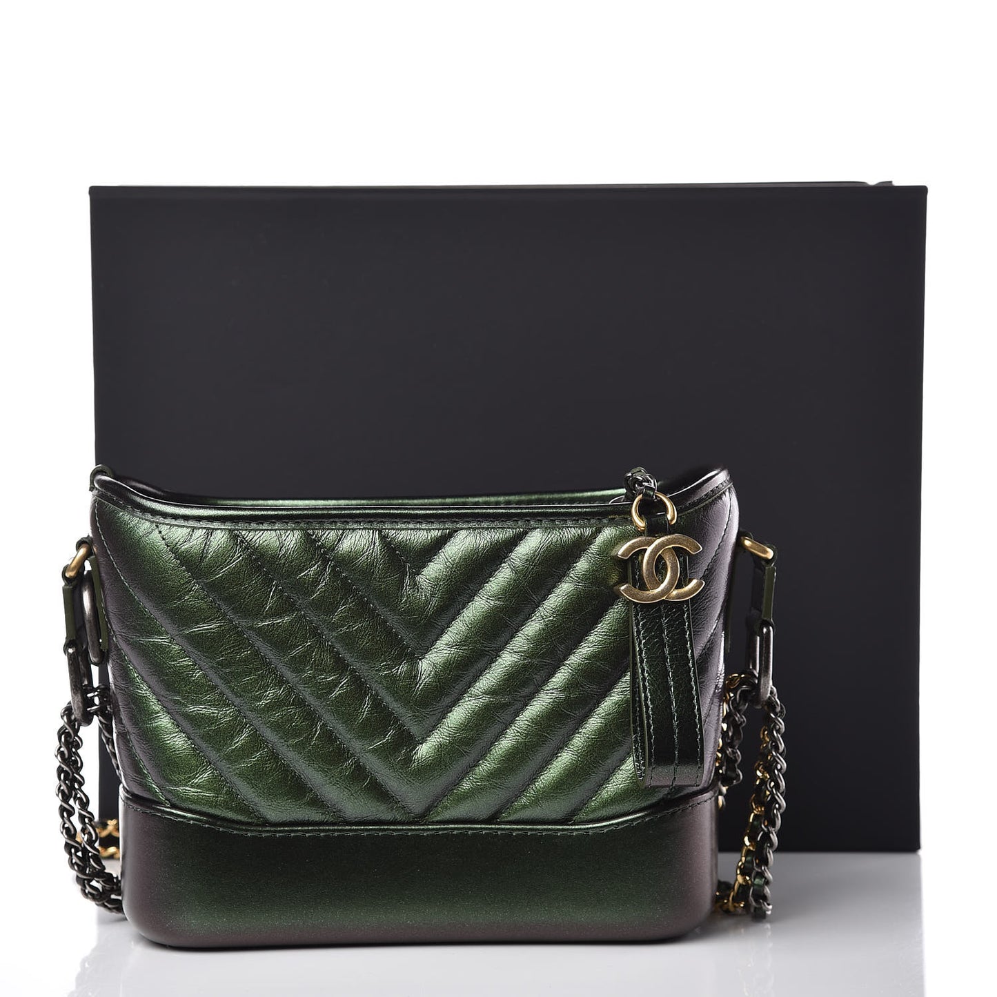 Metallic Calfskin Chevron Quilted Small Gabrielle Hobo Green