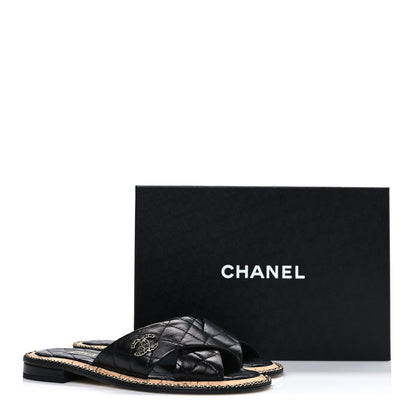 Chanel Lambskin Quilted Chain CC Sandals 36 Black 11 of 11