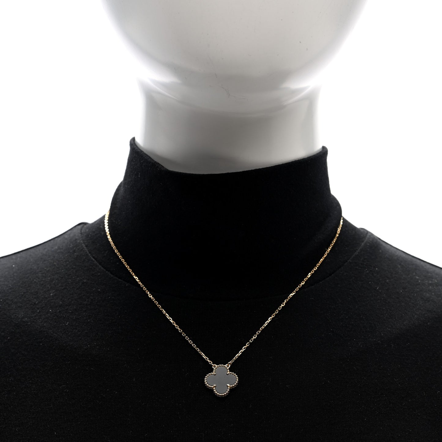 18K Yellow Gold Black Onyx Vintage Alhambra Pendant Necklace