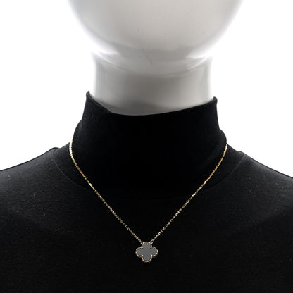 Van Cleef & Arpels 18K Yellow Gold Black Onyx Vintage Alhambra Pendant Necklace 2 of 5