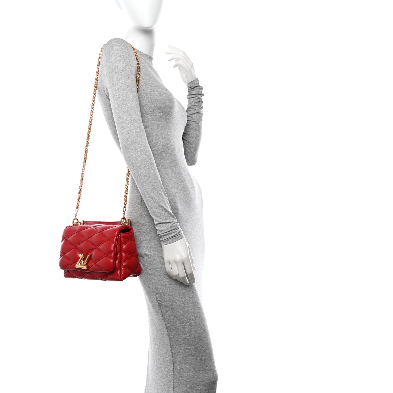 Louis Vuitton Lambskin Malletage Top Handle GO-14 MM Rouge 2 of 9