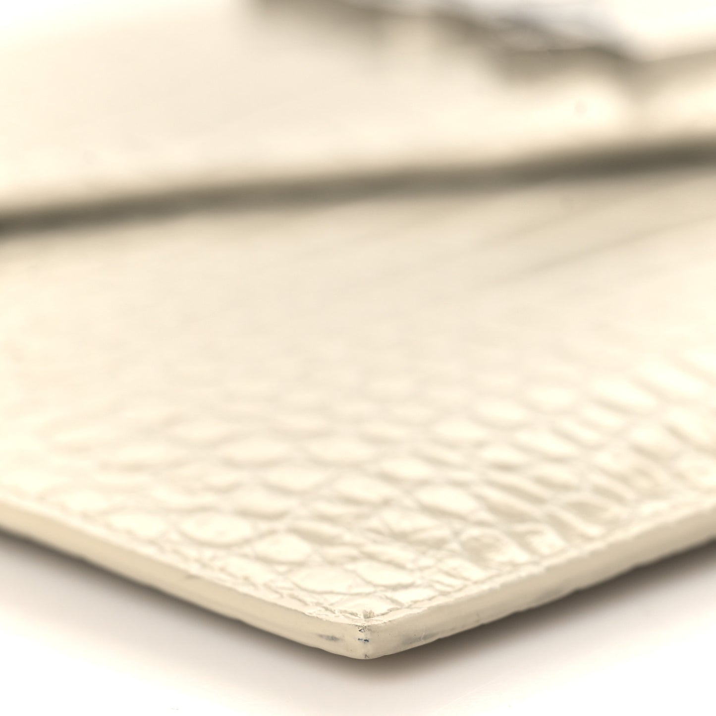 Calfskin Crocodile Embossed Uptown Monogram Pouch Crema Soft