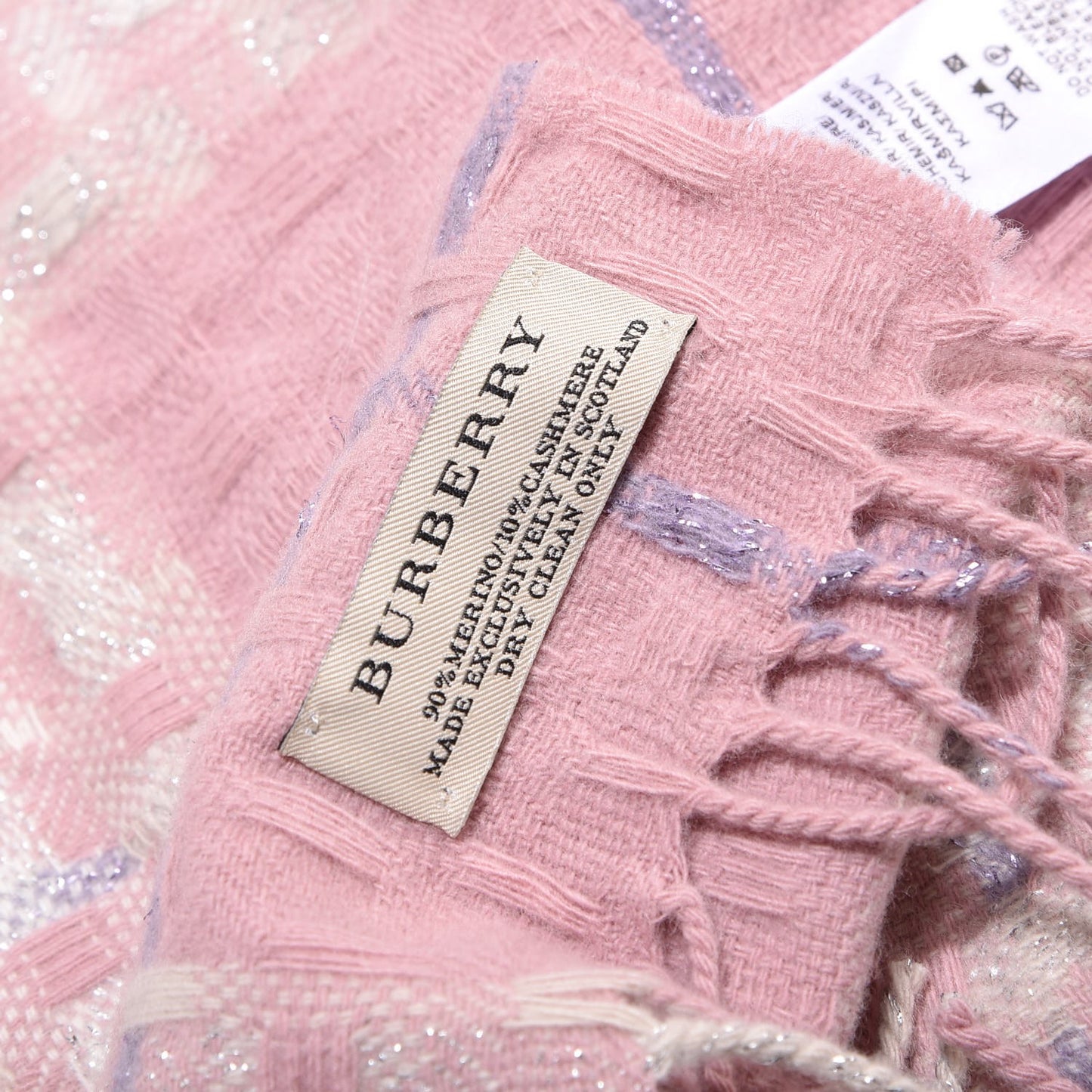 Merino Wool Cashmere Check Scarf Pink