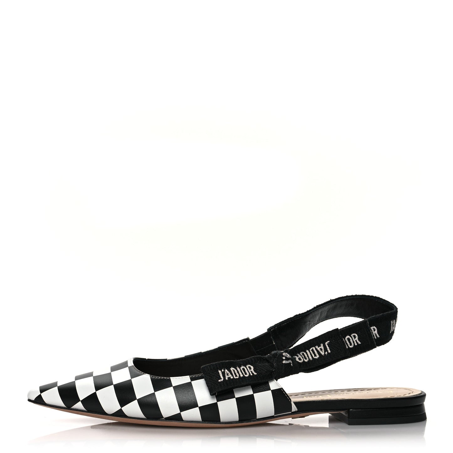 Calfskin Ribbon Checker Print J'Adior Slingback Ballet Flats 37 Black White