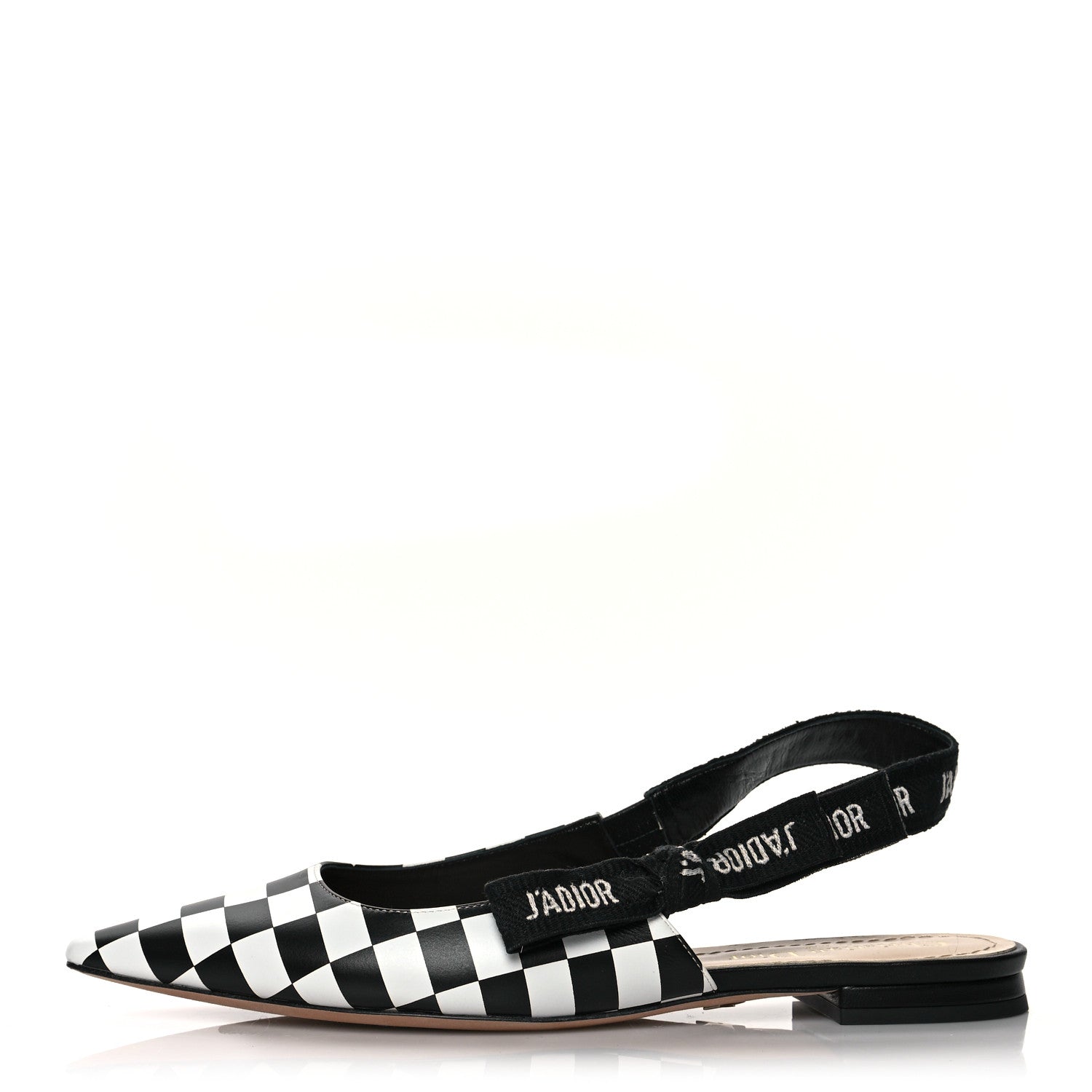 Christian Dior Calfskin Ribbon Checker Print J'Adior Slingback Ballet Flats 37 Black White 1 of 8