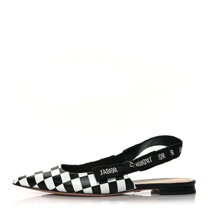 Christian Dior Calfskin Ribbon Checker Print J'Adior Slingback Ballet Flats 37 Black White 1 of 8