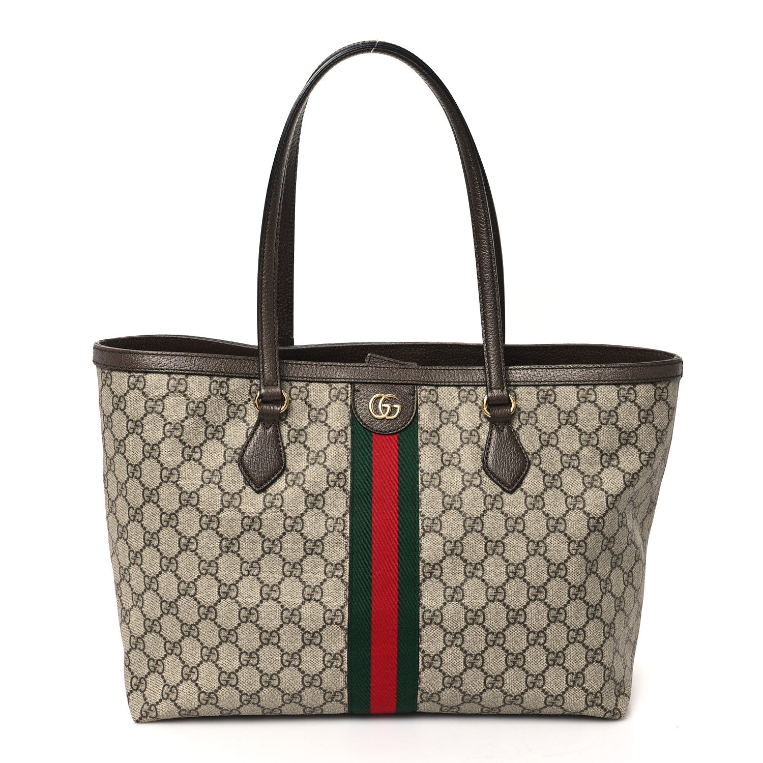 Gucci GG Supreme Monogram Textured Calfskin Web Medium Ophidia Shopping Tote Beige Ebony New Acero 1 of 11