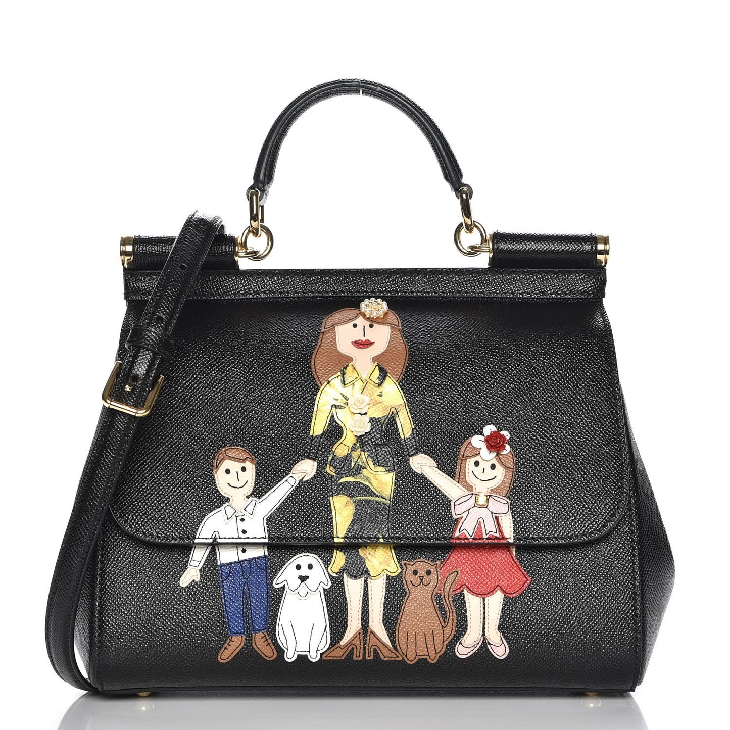 Dauphine Medium DG Family Patch Miss Sicily Satchel Black
