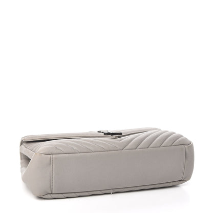 Saint Laurent Sheepskin Matelasse Chevron Monogram Large College Satchel Light Grey 4 of 11